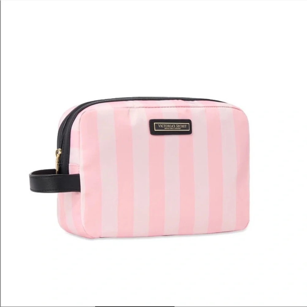 Victoria’s Secret Carry All Case Cosmetic Bag Pink Signature Stripe NEW